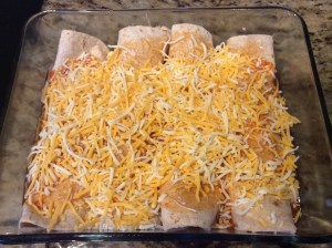 Use remaining enchilada sauce and cheese to cover enchiladas