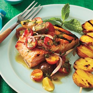 Grilled Char with Yukon Gold Potatoes and Tomato-onion Relish by Cooking Light Magazine
