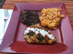 Jeff topped his with cheese, salsa, and then some of my creamy lime sauce leftover from the Burrito Wraps...we really used the leftovers quite nicely!