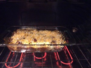 In the oven, topped with cheese...I can see the potential already!