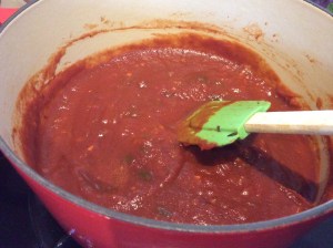 All ingredients are in and on a low simmer