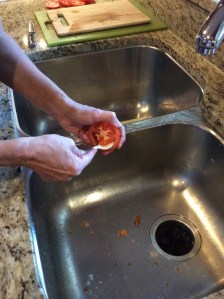 I used a baby spoon to help seed the tomatoes