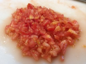 Pulp removed from tomatoes and chopped