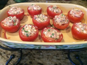 Stuffed Tomatoes ready to go in the oven