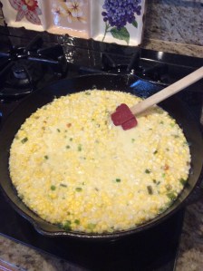 Corn mixture going into the pan
