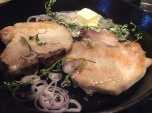 Butter, Shallots and Thyme (my favorite cooking herb) going in