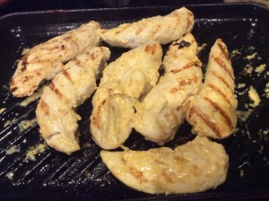 Remove the chicken from the refrigerator and sear the on both sides. Just sear it; DO NOT cook it through.
