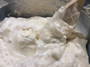 Mix together the cream cheese and mayo.