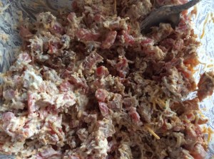 Add in the bacon and cheese...your mixture is ready to go!