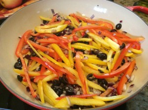 Veggies going into the hot pan