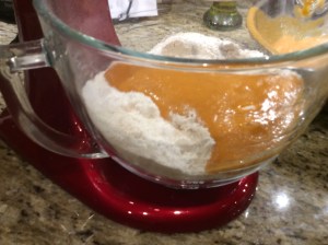 Wet ingredients added to the mixture