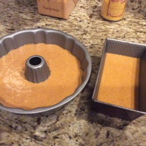 Mixture poured evenly into both pans
