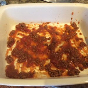 Meat Sauce in the bottom of baking dish