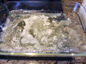 Melted butter that will be poured into batter