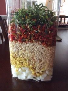 Ingredients layered into to ensure equal parts