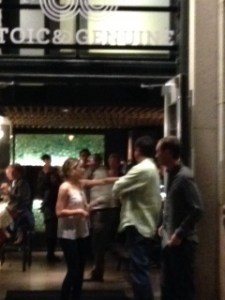 Outside Stoic and Genuine waiting for our table...Ashleigh, Hunter, and Jeff