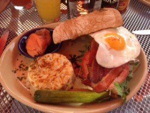 Jeff's B.E.A.T Sandwich with Pork Belly Bacon, Fried Egg, on Ciabatta Bread with bacon-tomato aioli