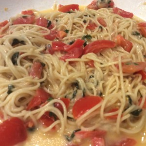 Fold in the hot pasta to the fresh ingredients